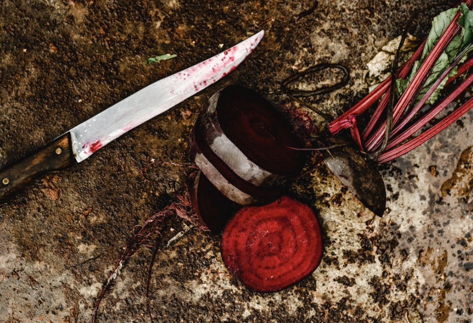Knife and beetroot.